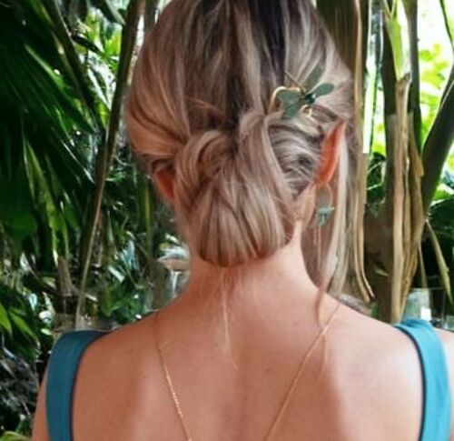 Peigne de cheveux Art déco or et vert de bronze- accessoire de coiffure esprit vintage.