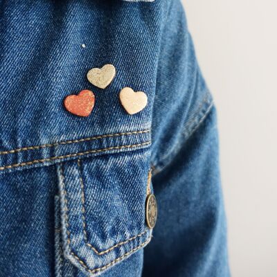 glittered leather heart pin - pink/red tones