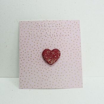 pin's coeur cuir pailleté - tons rose/rouge 7