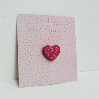 pin's coeur cuir pailleté - tons rose/rouge 9