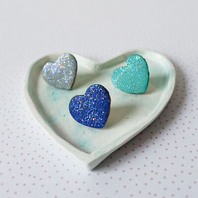 iridescent leather heart pin - blue tones
