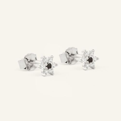 Boucle Fleur Mia - Noir - Argent