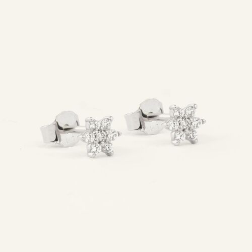 Boucles Fleur Mia - Blanc - Argent