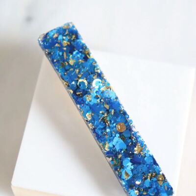 Barrette droite paillettes bleues et or