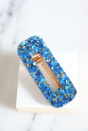 Barrette rectangle paillettes bleues et or 1