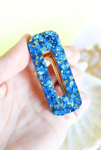 Barrette rectangle paillettes bleues et or 6