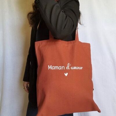 Terracotta tote bag with “loving mother” inscription