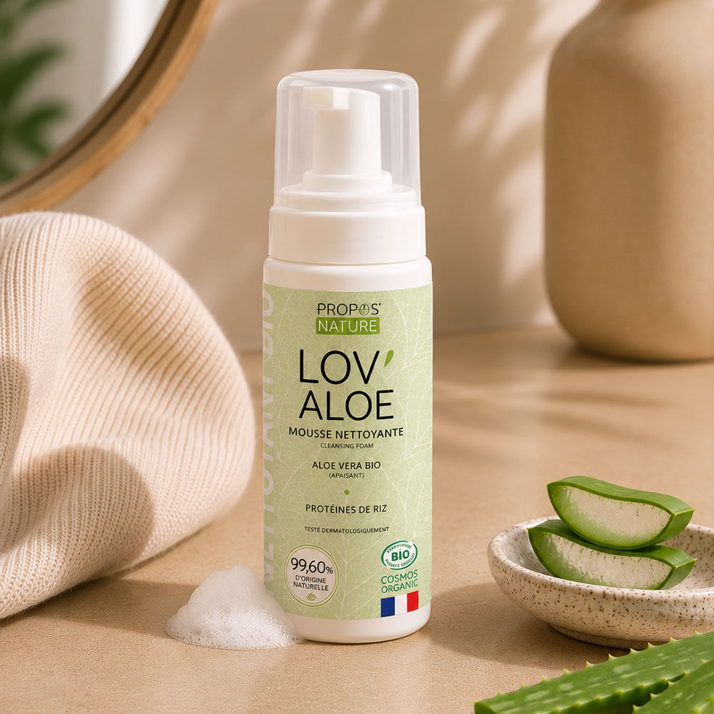 LOV'ALOE BIO-REINIGUNGSSCHAUM – ALOE VERA, GLYCERIN, REISPROTEINE, 99,6 % NATÜRLICHE INHALTSSTOFFE – 150 ml