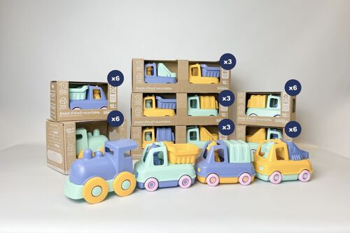 Jouets d'extérieurs, Pack de 33 jouets véhicules roulants, Made in France en plastique recyclé, Cadeau 1-5 ans, Pâques