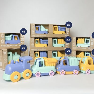 Spielzeug für draußen, Packung mit 33 rollenden Fahrzeugspielzeugen, Hergestellt in Frankreich aus recyceltem Kunststoff, Geschenk für 1- bis 5-Jährige, Ostern