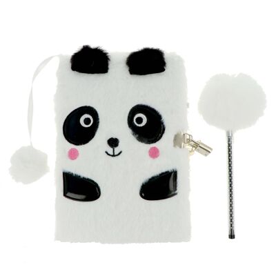 Quaderno in peluche per bambini - A5 - Modello Panda - 80 fogli - Con serratura