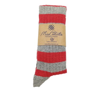 Miss Striped Wool High Socks Coral-Light Gray