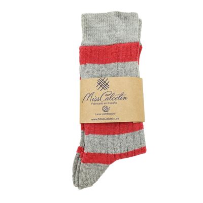 Miss Striped Wool Low Cut Socks Coral-Light Gray