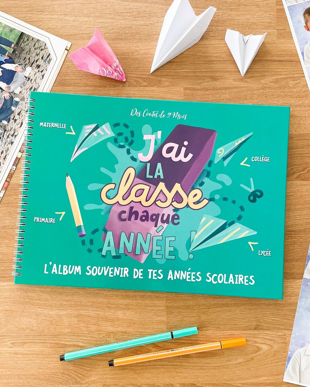 Álbum de fotos de clase y recuerdos escolares - Desde el jardín de infantes hasta la secundaria - tapa verde