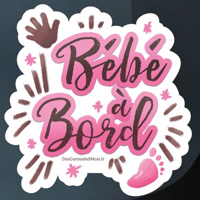 Baby on board car sticker - Pink and Brown