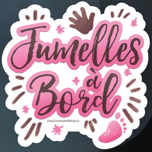 Sticker auto Bébé à bord - Jumelles - Rose et Marron