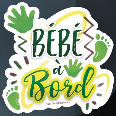 Sticker auto Bébé à bord - Vert et Jaune