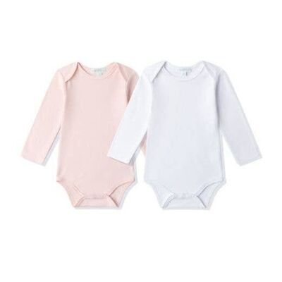 Long Sleeve Round Neck Bodysuits White Pink