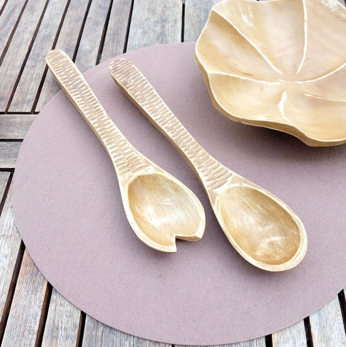 Posate da insalata CARVED VINTAGE - posate da insalata - set di posate - posate vintage - posate in legno - legno