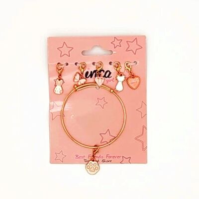 Golden metal hoop bracelet with interchangeable pendants - For children