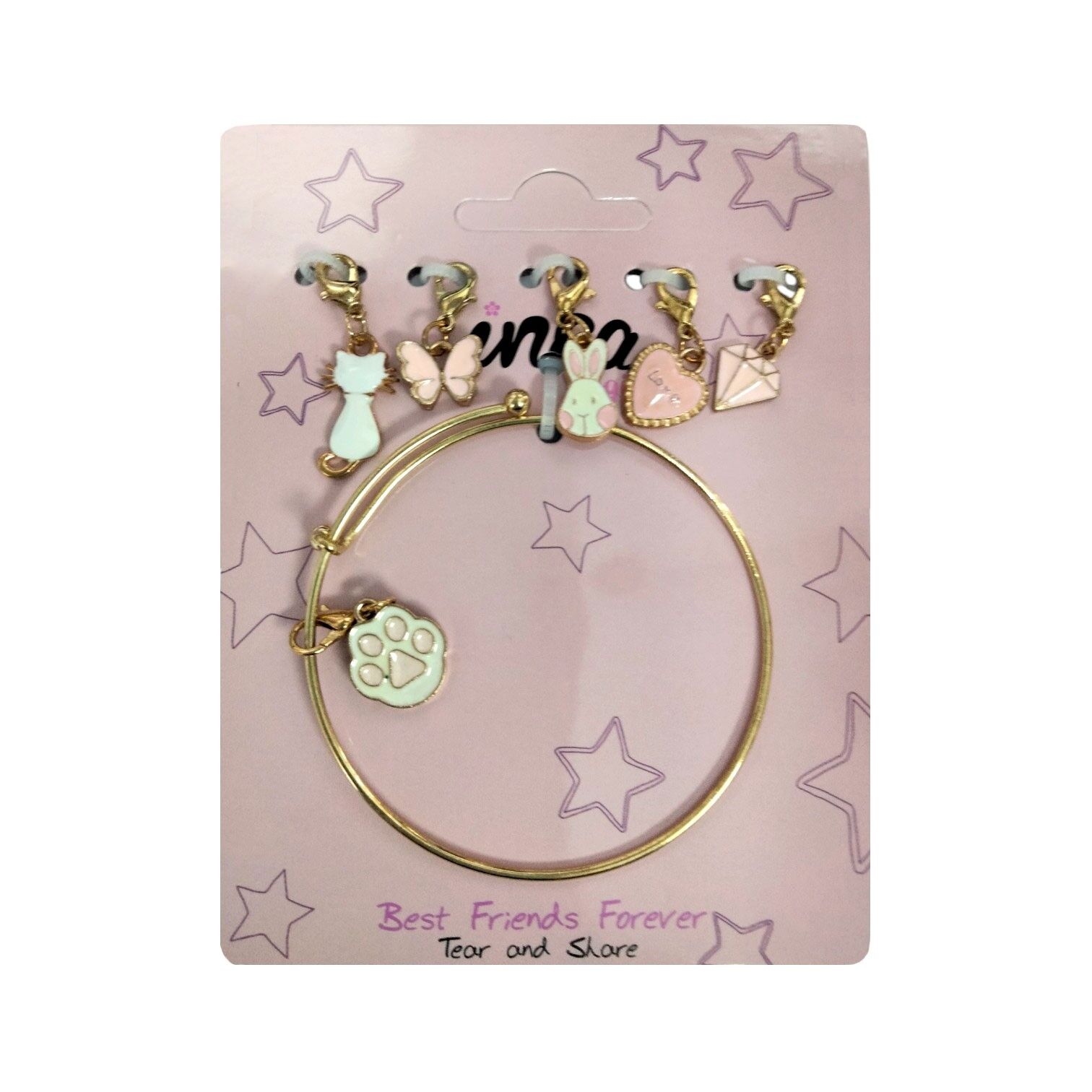 Goldenes Metall-Reifenarmband mit austauschbaren Anhängern – Für Kinder