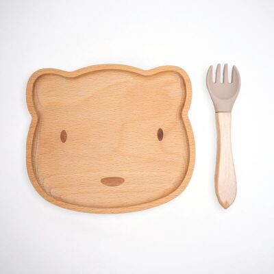 Planche enfant ours avec fourchette beige