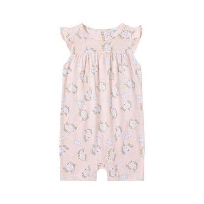 Short jumpsuit pajamas for baby girl with ruffle sleeves