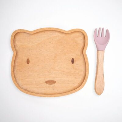 Children's board bear with fork pink