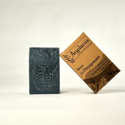Perpignan soap, scented with peppermint essential oil, enriched with activated charcoal and white clay