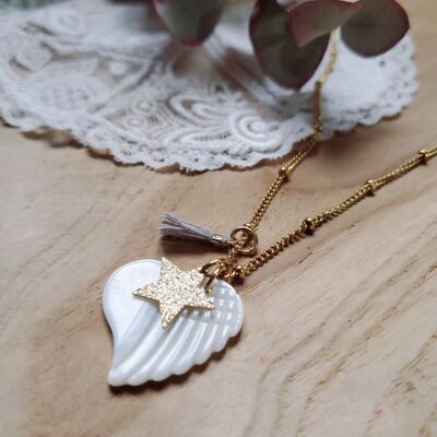 Collier coeur coquillage chaine acier inoxydable