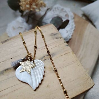 Collier coeur coquillage chaine acier inoxydable 4