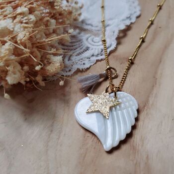 Collier coeur coquillage chaine acier inoxydable 6