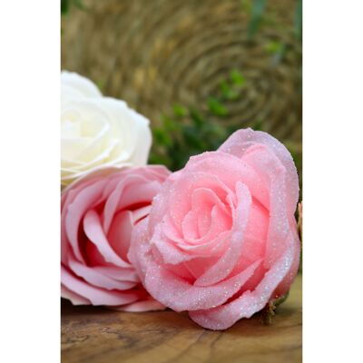 Flor de jabón – Rosa purpurina rosa