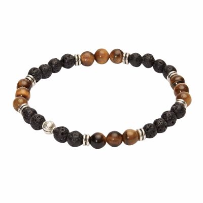 Bracelet-"Viro"-Tiger'S Eye-Lavastone With Element