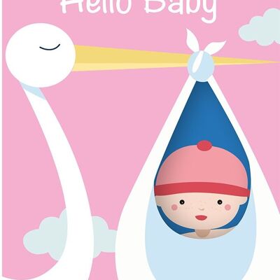 Biglietto doppio dal taglio divertente "Hello Baby - Rosa"