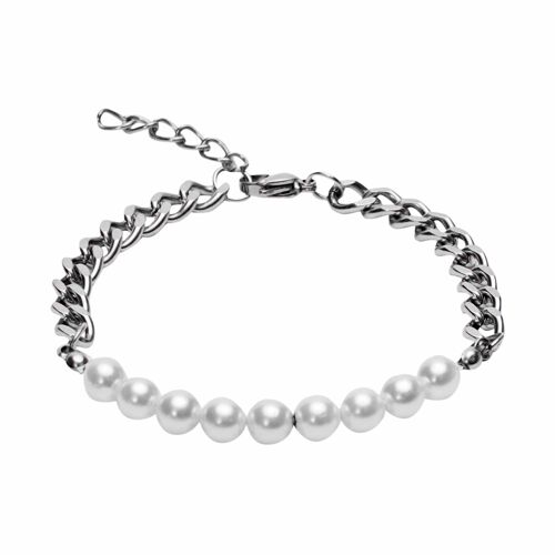 Bracelet-"Viro"-Stainless Steel With Pearl