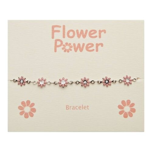 Bracelet-"Flower Power"-Stainless Steel-Pink