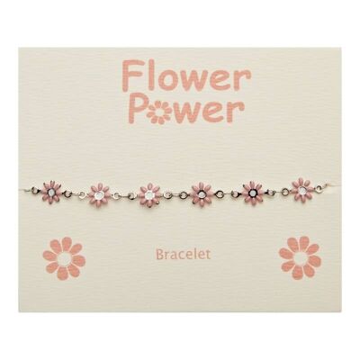 Bracelet-"Flower Power"-Stainless Steel-Pink