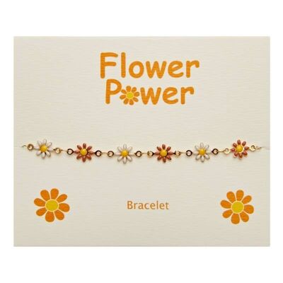 Bracelet-"Flower Power"-Gold Pl.-White