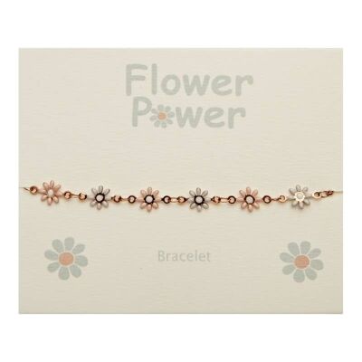 Bracelet-"Flower Power"-Rosegold Pl.-Blue