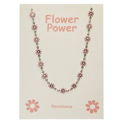 Necklace-"Flower Power"-Stainless Steel-Pink