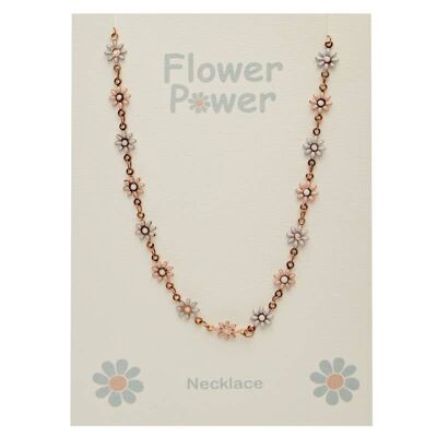 Necklace-"Flower Power"-Rosegold Pl.-Blue