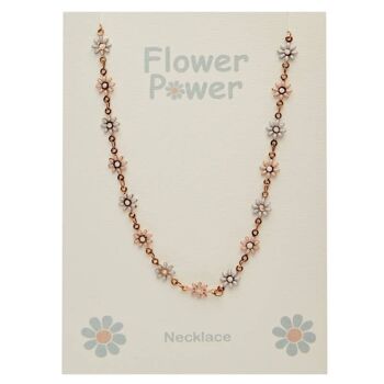 Collier-"Flower Power"-Rosegold Pl.-Bleu 2