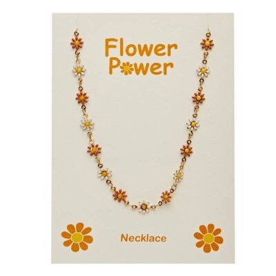 Necklace-"Flower Power"-Gold Pl.-White