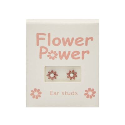 Ear Studs-"Flower Power"-Stainless Steel-Pink