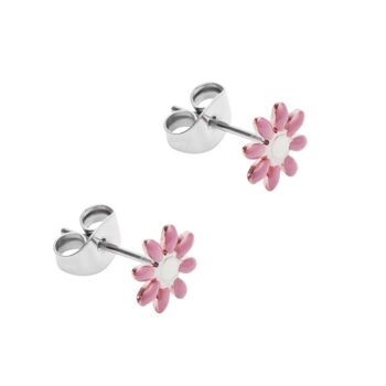 Clous d'oreilles-"Flower Power"-Acier inoxydable-Rose 5