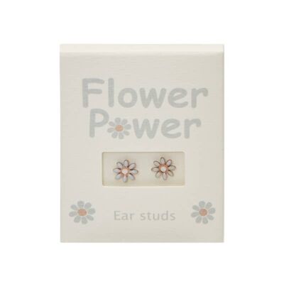 Ear Studs-"Flower Power"-Rosegold Pl.-Blue