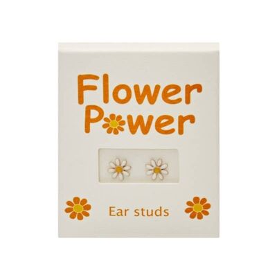 Ear Studs-"Flower Power"-Gold Pl.-White