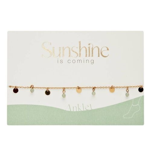 Anklet-"Sunshine Is Coming"-Gold Pl.-Green Quartz