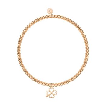 Bracelet boule-"Love Your Life"-Rosegold Pl.-Feuille de trèfle 3